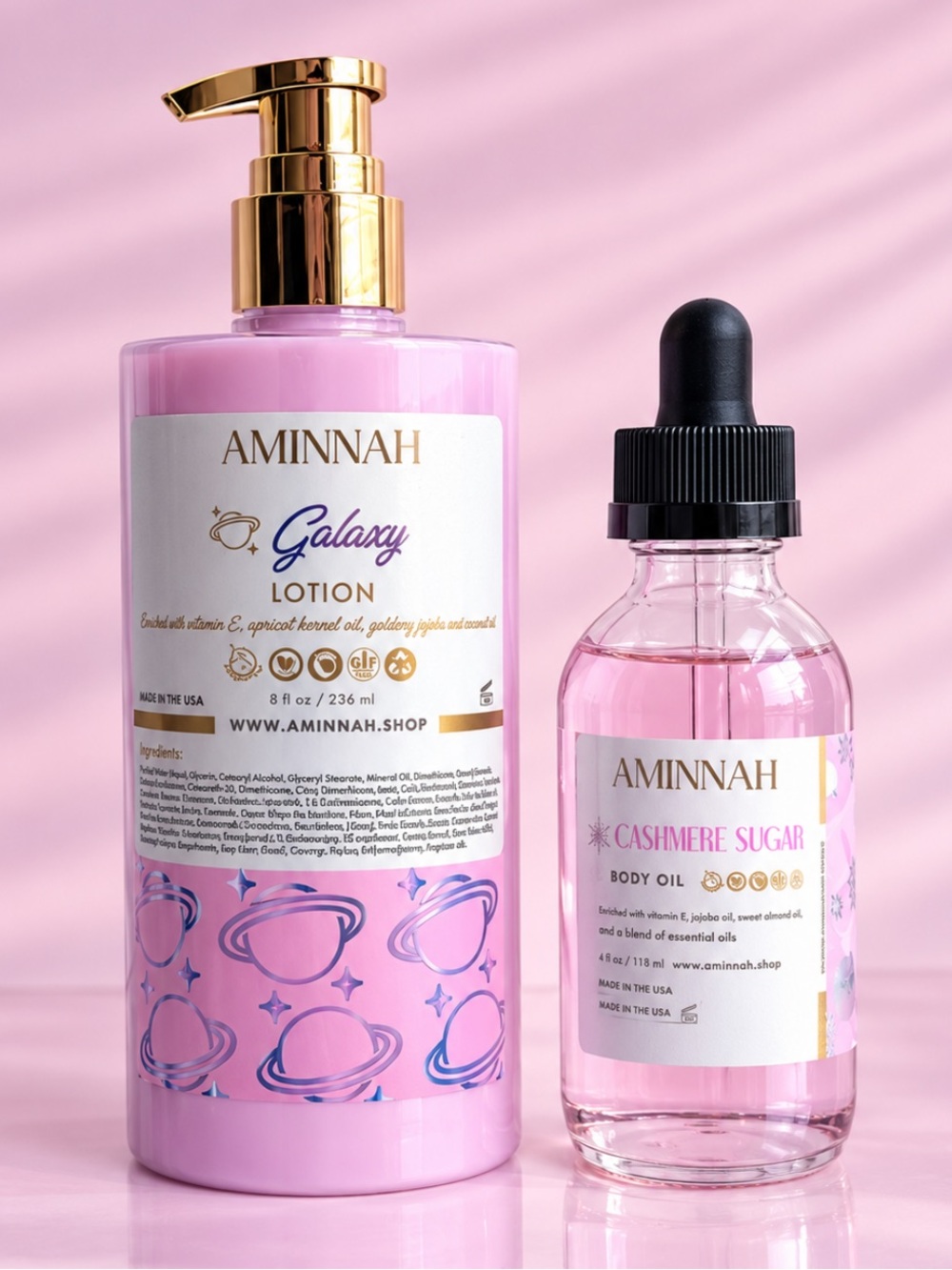 AMINNAH Galaxy Body Lotion and Limited Edition Cashmere Sugar Body Oil